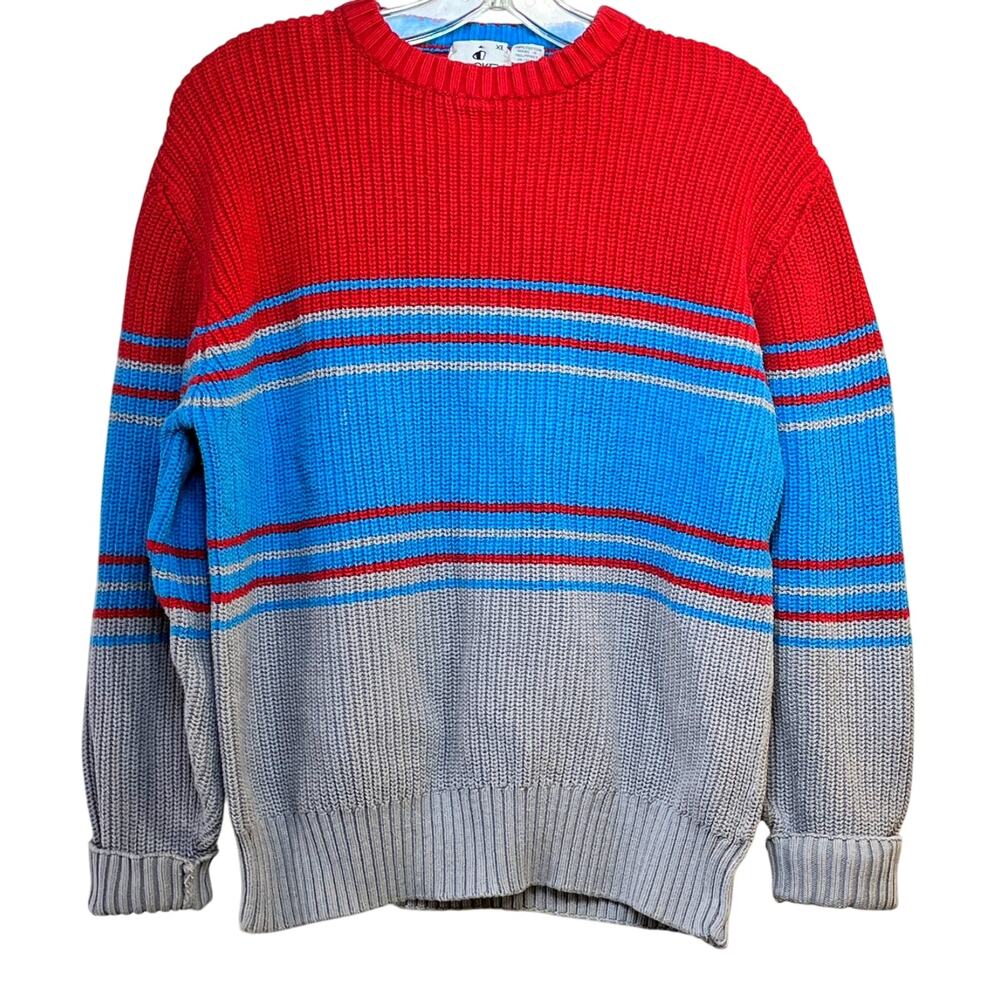VTG 80s Jockey Shaker Knit Pullover Sweater Mens Tag Reads XL Runs Small Red/Blu